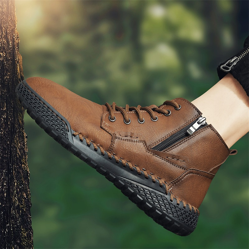 Cizme de iarnă pentru bărbați de marcă Cizme pentru bărbați din piele lucrate manual, pantofi pentru bărbați, respirabili, în aer liber, pantofi ocazionali pentru mers pe jos