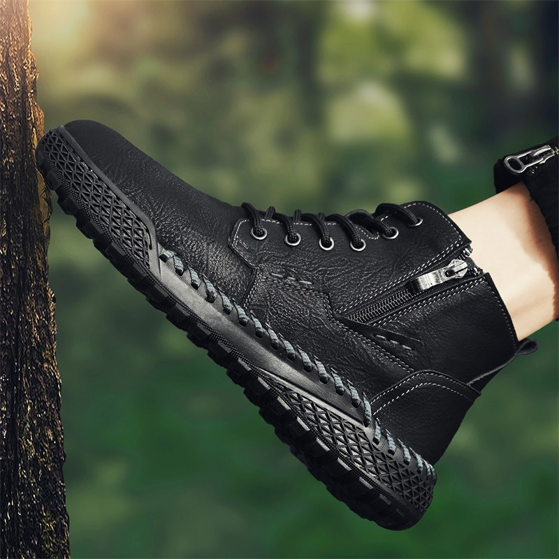 Cizme de iarnă pentru bărbați de marcă Cizme pentru bărbați din piele lucrate manual, pantofi pentru bărbați, respirabili, în aer liber, pantofi ocazionali pentru mers pe jos