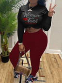 Set de pantaloni LW Plus Size Două piese cu strasuri Decor Litere Set Topuri cu mâneci lungi+Seturi de pantaloni skinny Treninguri Jogger Treninguri Trening