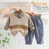 Φθινοπωρινό σετ παιδικών ρούχων για αγόρια Πλεκτό γιλέκο πουκάμισο Τζιν 3 τμχ Κοστούμι Βρεφική αθλητική φόρμα Βρεφικά ρούχα Παιδικά αθλητικά ρούχα