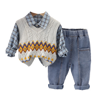 Φθινοπωρινό σετ παιδικών ρούχων για αγόρια Πλεκτό γιλέκο πουκάμισο Τζιν 3 τμχ Κοστούμι Βρεφική αθλητική φόρμα Βρεφικά ρούχα Παιδικά αθλητικά ρούχα