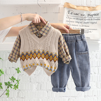 Φθινοπωρινό σετ παιδικών ρούχων για αγόρια Πλεκτό γιλέκο πουκάμισο Τζιν 3 τμχ Κοστούμι Βρεφική αθλητική φόρμα Βρεφικά ρούχα Παιδικά αθλητικά ρούχα