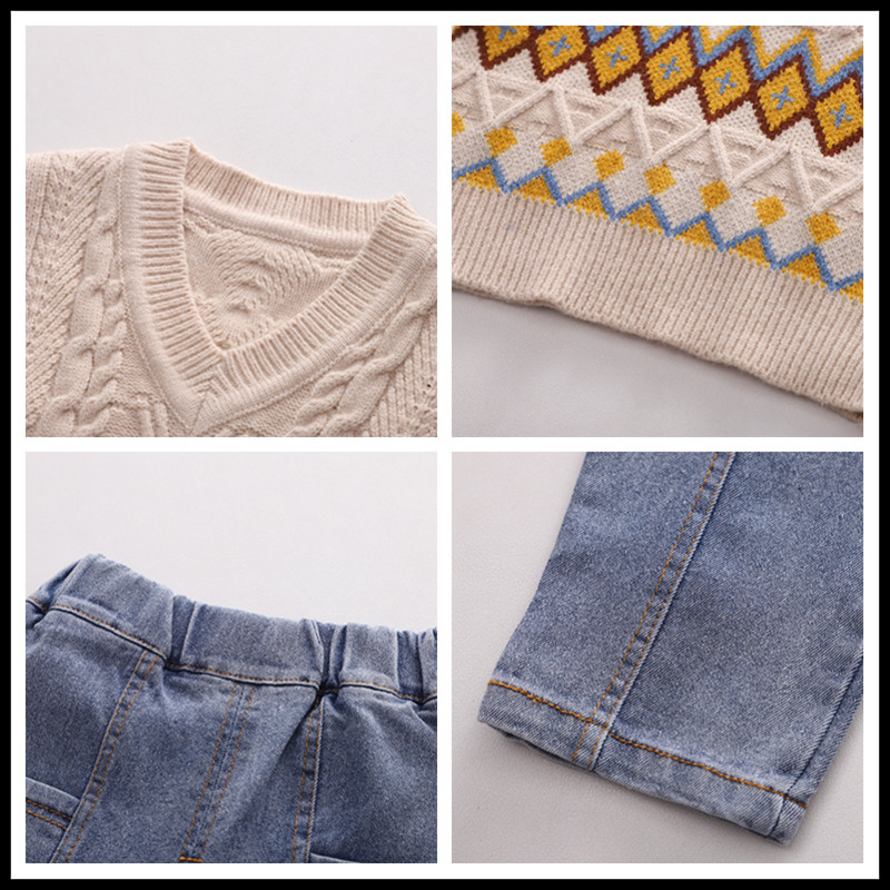 Φθινοπωρινό σετ παιδικών ρούχων για αγόρια Πλεκτό γιλέκο πουκάμισο Τζιν 3 τμχ Κοστούμι Βρεφική αθλητική φόρμα Βρεφικά ρούχα Παιδικά αθλητικά ρούχα