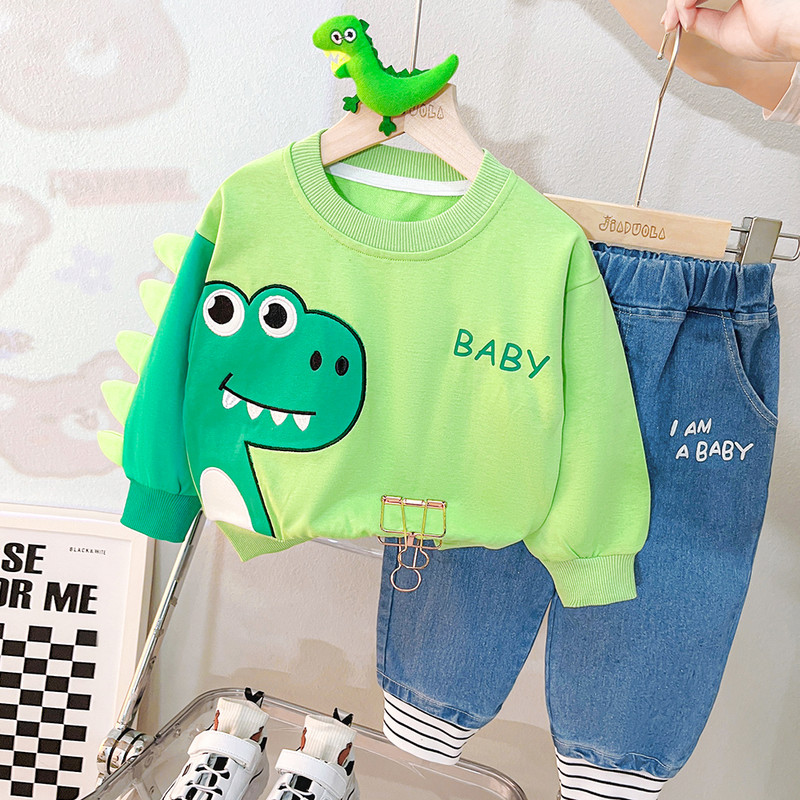 Αγόρια Βρεφικά ρούχα Ανοιξιάτικα Κοριτσίστικα Μπλουζάκια Τζιν 2 τμχ Κοστούμι κινουμένων σχεδίων Παιδικά casual ρούχα Σετ ρούχων για νήπια για 1-4 ετών