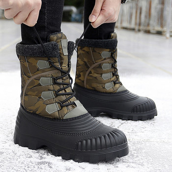 YISHEN Зимни мъжки ботуши за сняг Водоустойчиви туристически обувки Топли кожени патешки ботуши до средата на прасеца за мъже Катерене на открито botas De Hombre