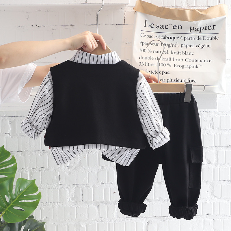 Beebipoiste rõivakomplekt, 2022. aasta sügis, laste komplektid, vest triibuline särk, püksid, 3 osa, ülikond, väikelapse, vabaaja riided, spordidress