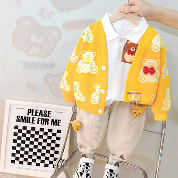 Ανοιξιάτικα σετ ρούχων για αγοράκια Cartoon Bear παιδικά παλτό T πουκάμισο Παντελόνι Άνετη παιδική στολή Βρεφικά casual ρούχα