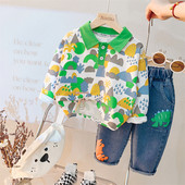 Lasteriided, 2022. aasta sügise rõivakomplektid, väikelaste multifilmid, dinosauruste T-särk Teksad, 2 tk. ülikond, laste spordirõivad