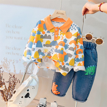 Детски дрехи Есенни комплекти дрехи за бебета за момчета 2022 Тениска с анимационни динозаври за бебета Дънки Костюм от 2 бр. Детско спортно облекло