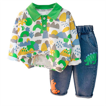 Детски дрехи Есенни комплекти дрехи за бебета за момчета 2022 Тениска с анимационни динозаври за бебета Дънки Костюм от 2 бр. Детско спортно облекло