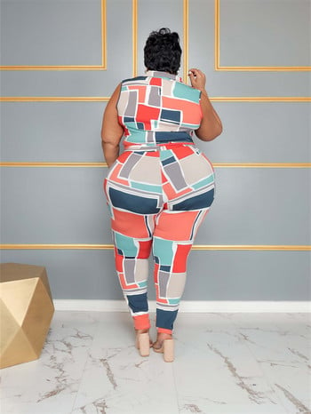 Plus Size Two Piece Σετ Γυναικεία Ρούχα Patchwork Αμάνικα Κολάν Csual Ασορτί Ολόκληρα 3xl 4xl 5xl 6xl