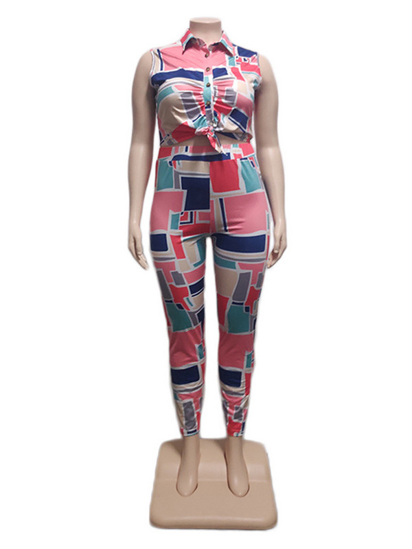 Suures suuruses kaheosalised komplektid Naiste riided Patchwork Varrukateta ülemised retuusid Csual Sobivad komplektid Terve 3xl 4xl 5xl 6xl