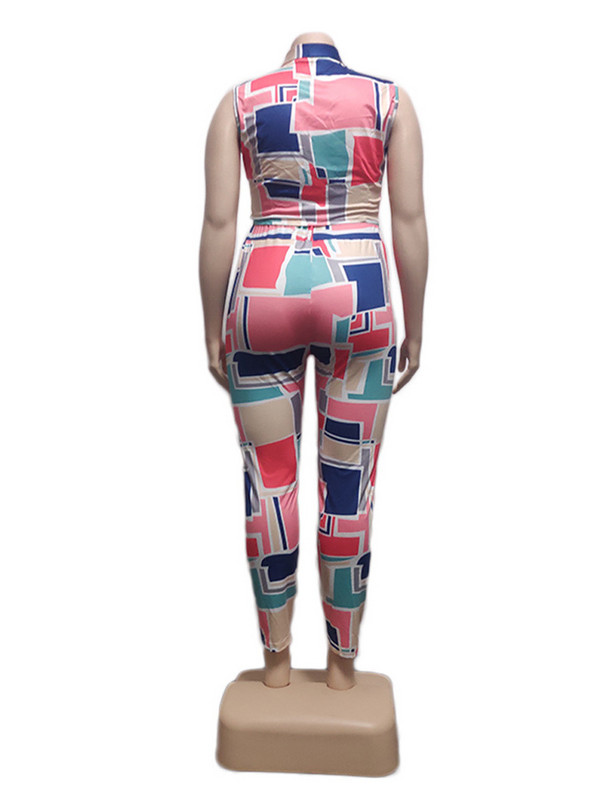 Suures suuruses kaheosalised komplektid Naiste riided Patchwork Varrukateta ülemised retuusid Csual Sobivad komplektid Terve 3xl 4xl 5xl 6xl