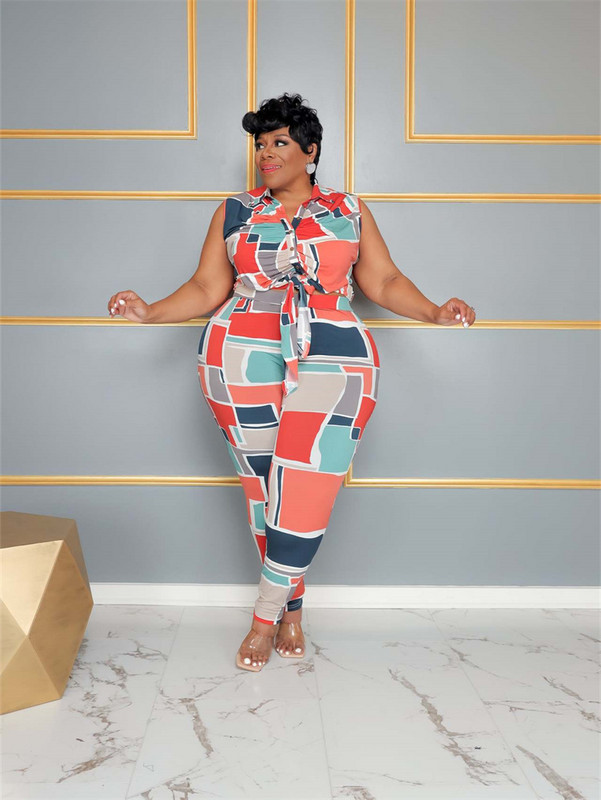 Suures suuruses kaheosalised komplektid Naiste riided Patchwork Varrukateta ülemised retuusid Csual Sobivad komplektid Terve 3xl 4xl 5xl 6xl