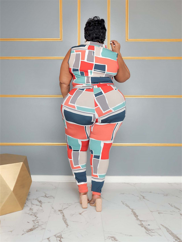 Suures suuruses kaheosalised komplektid Naiste riided Patchwork Varrukateta ülemised retuusid Csual Sobivad komplektid Terve 3xl 4xl 5xl 6xl