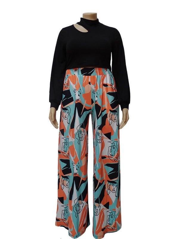 Plus Size 2 Piece Outfits Γυναικεία Crop Top Παντελόνια Σετ εμπριμέ με φαρδύ πόδι που ταιριάζουν casual Νέα αθλητική φόρμα Who 3xl 4xl 5xl 6xl