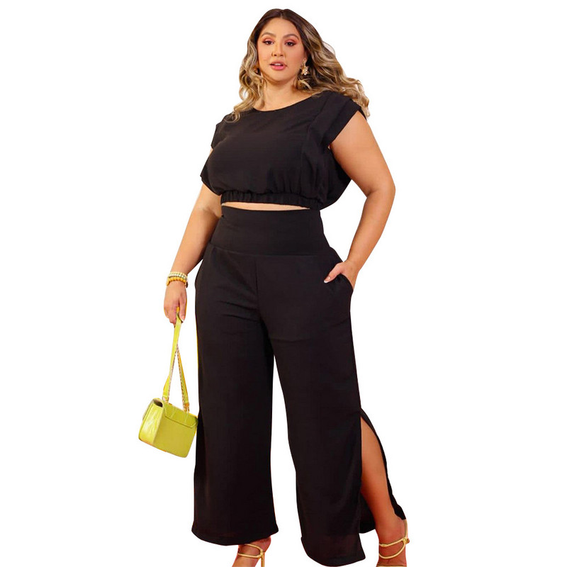 Tänavarõivad jaotatud pikad püksid naiste komplektid, kaheosaline komplekt, varrukateta kärbitud topid Seksikad plusssuuruses rõivad ühevärvilised hulgimüük