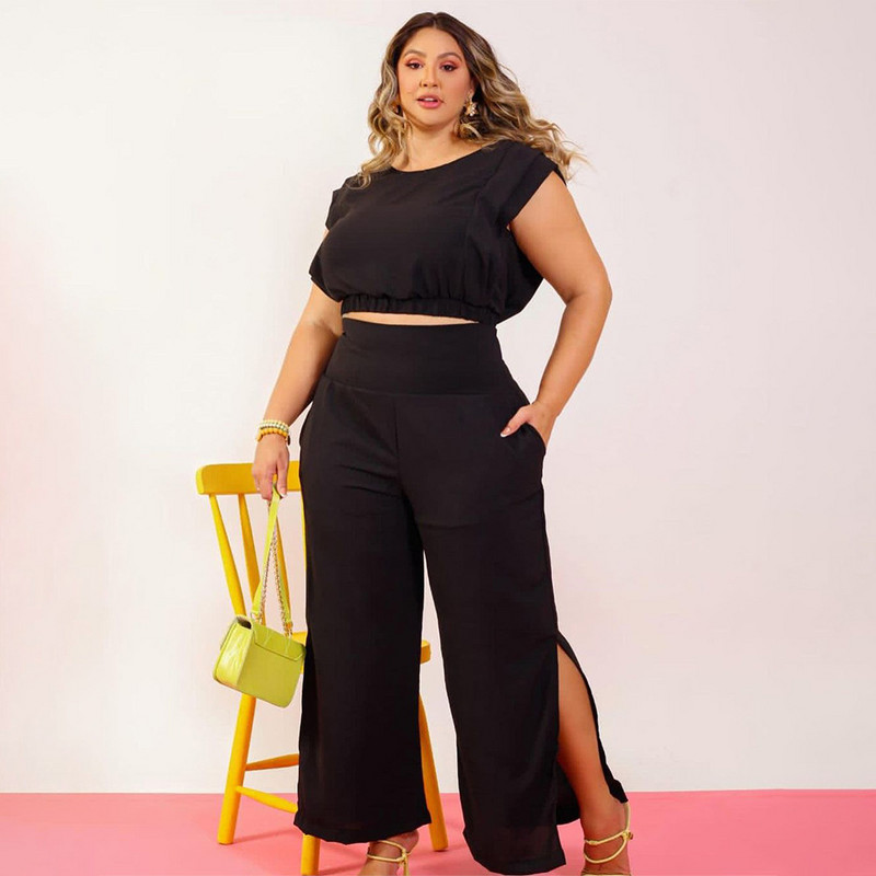 Tänavarõivad jaotatud pikad püksid naiste komplektid, kaheosaline komplekt, varrukateta kärbitud topid Seksikad plusssuuruses rõivad ühevärvilised hulgimüük