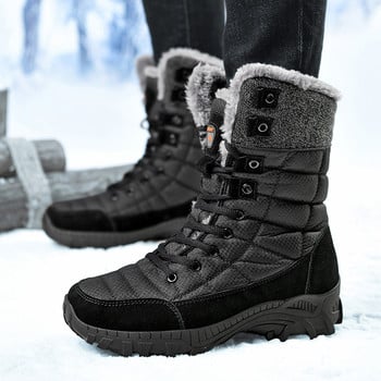 Мъжки туристически обувки Висококачествени водоустойчиви кожени високи мъжки ботуши Големи размери Външни маратонки Зимни ботуши за сняг Супер топли