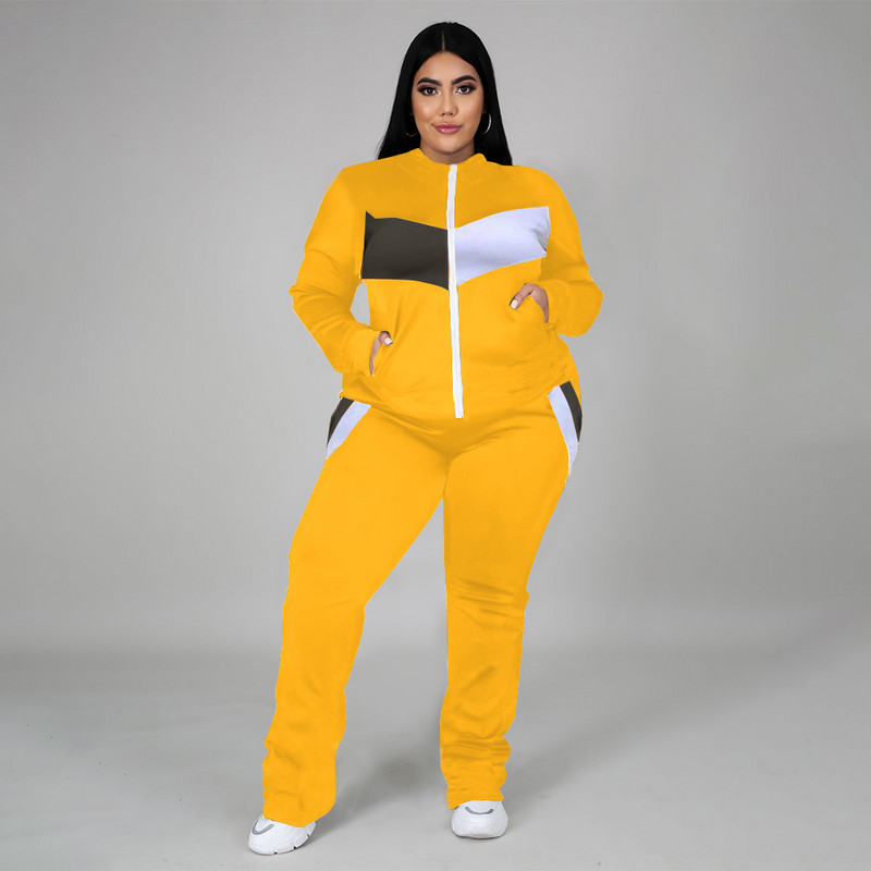 Dvodijelni set 3xl 4xl 5xl Trenirke Ženska seksi patchwork ulična odjeća O izrez i patentni zatvarač Top Odjeća velikih veličina Dropshipping