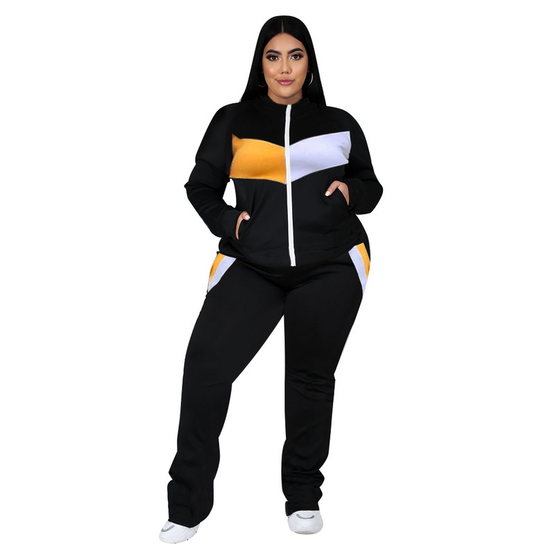 Dvodijelni set 3xl 4xl 5xl Trenirke Ženska seksi patchwork ulična odjeća O izrez i patentni zatvarač Top Odjeća velikih veličina Dropshipping