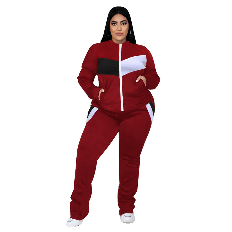 Dvodijelni set 3xl 4xl 5xl Trenirke Ženska seksi patchwork ulična odjeća O izrez i patentni zatvarač Top Odjeća velikih veličina Dropshipping