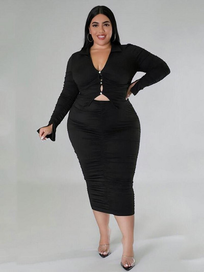 Plus Size Two Piece Σετ Γυναικεία ρούχα Μακρυμάνικο Crop Top και Κομψή μακριά φούστα Κοστούμι μεγάλου μεγέθους Χονδρική Dropshipping