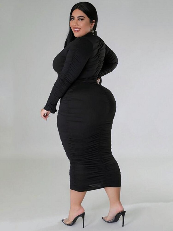 Plus Size Two Piece Σετ Γυναικεία ρούχα Μακρυμάνικο Crop Top και Κομψή μακριά φούστα Κοστούμι μεγάλου μεγέθους Χονδρική Dropshipping