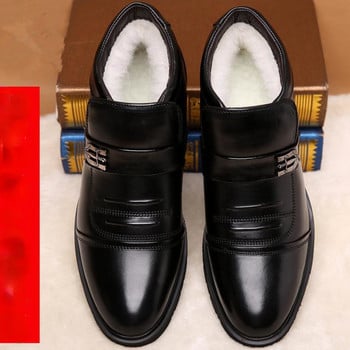 Мъжки бизнес кожени ботуши Зимни удебелени топли приплъзващи се високи обувки Плюс размер Официални памучни обувки Botinas Masculinas Trabalho