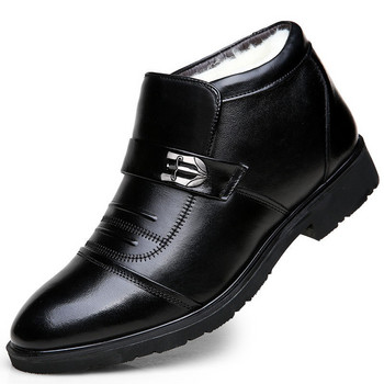 Мъжки бизнес кожени ботуши Зимни удебелени топли приплъзващи се високи обувки Плюс размер Официални памучни обувки Botinas Masculinas Trabalho