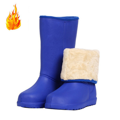 Μωβ μπότες βροχής ζεστές βελούδινες κορεάτικες EVA αδιάβροχα, αντιολισθητικά, λαστιχένια παπούτσια βροχής Fashion Slip-On Γυναικείες μπότες εργασίας εξωτερικού χώρου