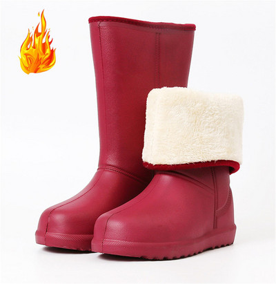 Μωβ μπότες βροχής ζεστές βελούδινες κορεάτικες EVA αδιάβροχα, αντιολισθητικά, λαστιχένια παπούτσια βροχής Fashion Slip-On Γυναικείες μπότες εργασίας εξωτερικού χώρου