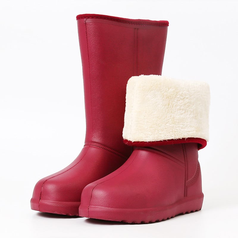 Μωβ μπότες βροχής ζεστές βελούδινες κορεάτικες EVA αδιάβροχα, αντιολισθητικά, λαστιχένια παπούτσια βροχής Fashion Slip-On Γυναικείες μπότες εργασίας εξωτερικού χώρου