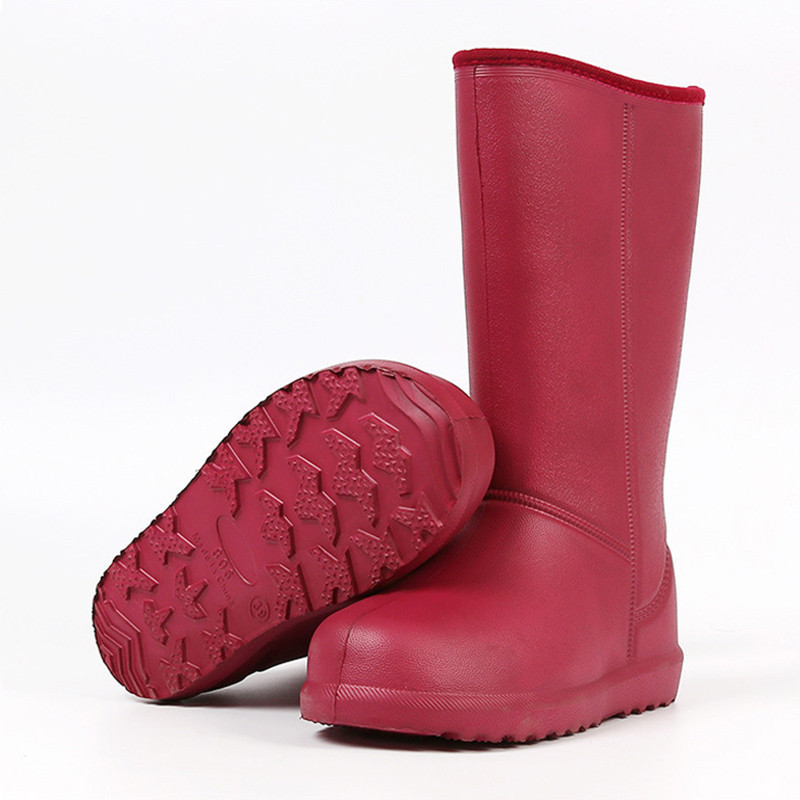 Μωβ μπότες βροχής ζεστές βελούδινες κορεάτικες EVA αδιάβροχα, αντιολισθητικά, λαστιχένια παπούτσια βροχής Fashion Slip-On Γυναικείες μπότες εργασίας εξωτερικού χώρου