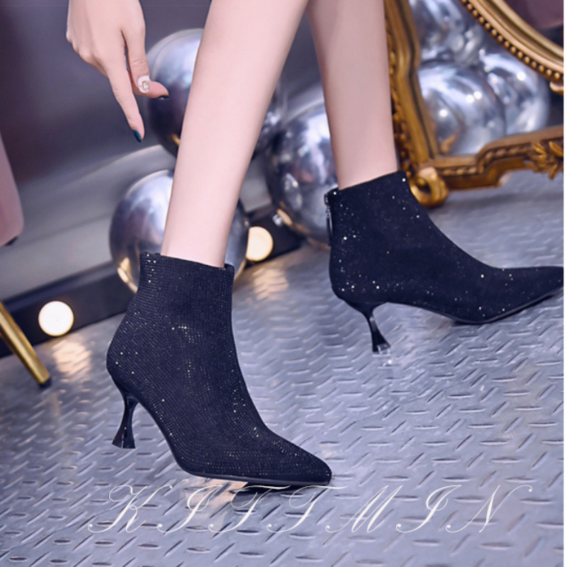 2023 νέα ανοιξιάτικα και φθινοπωρινά μποτάκια γυναικεία ψηλοτάκουνα γόβες μόδας γυναικείες κάλτσες μπότες γυαλιστερά σέξι παπούτσια για πάρτι φερμουάρ