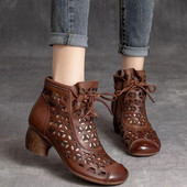 2023 nyári új bokacsizma női cipő magas sarkú hátul cipzáras csizma üreges légáteresztő Mujer Zapatos