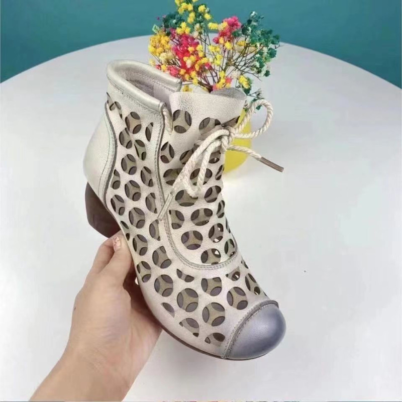 2023 nyári új bokacsizma női cipő magas sarkú hátul cipzáras csizma üreges légáteresztő Mujer Zapatos