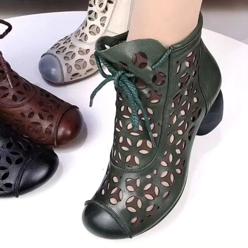 2023 nyári új bokacsizma női cipő magas sarkú hátul cipzáras csizma üreges légáteresztő Mujer Zapatos