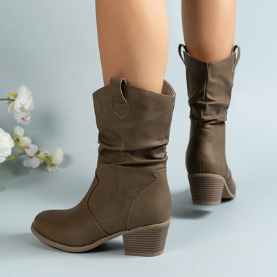 Cizme Western Femeie Cizme Cowboy Femei Plested Cizme Femei Pantofi din piele Pu Cizme de toamna Cizme de dama Marimea Plus 42