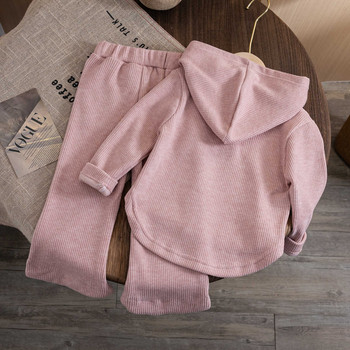 Φθινοπωρινά ρούχα για κορίτσια 2023 Μοντέρνο πουλόβερ με κουκούλα Cartoon Rabbit Print Flare Παντελόνι 2 τμχ Σετ για κορίτσια Ανοιξιάτικα casual ρούχα