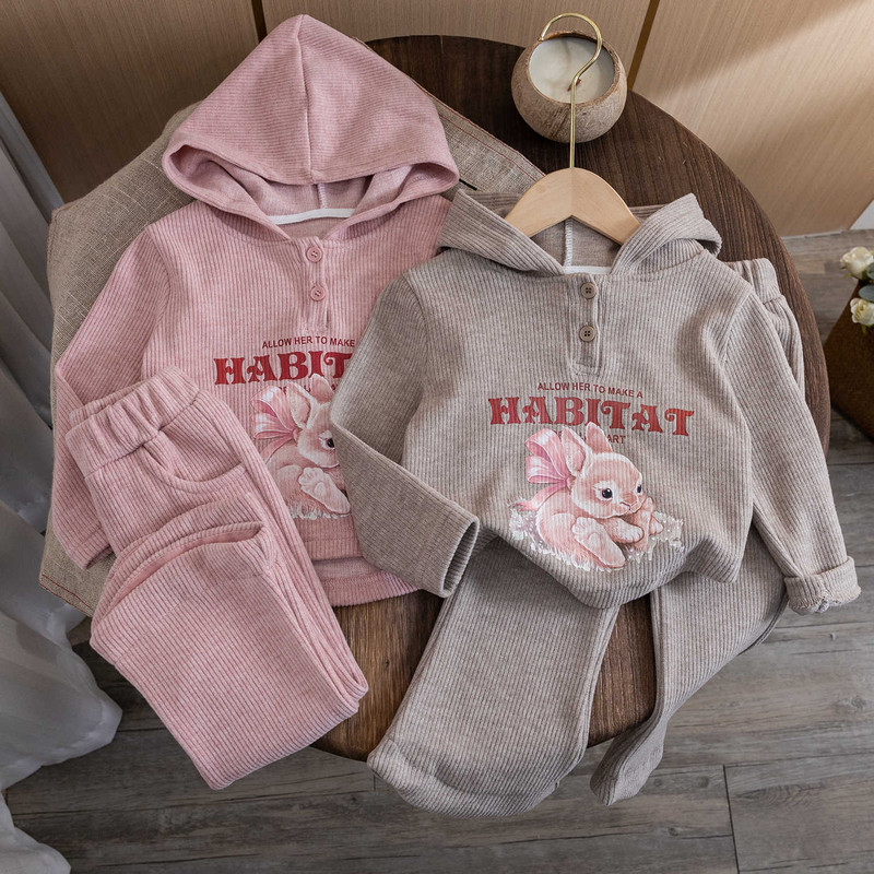 Φθινοπωρινά ρούχα για κορίτσια 2023 Μοντέρνο πουλόβερ με κουκούλα Cartoon Rabbit Print Flare Παντελόνι 2 τμχ Σετ για κορίτσια Ανοιξιάτικα casual ρούχα