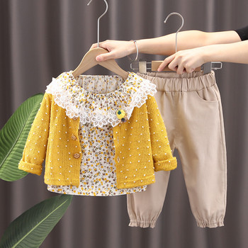Κοστούμι κοριτσιού για παιδικά ρούχα 2023 Νέο κορεατικό στυλ Παιδικό ξένο στυλ 1-5 ετών Βρεφικό πουλόβερ τριών τεμαχίων