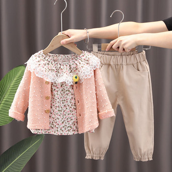 Κοστούμι κοριτσιού για παιδικά ρούχα 2023 Νέο κορεατικό στυλ Παιδικό ξένο στυλ 1-5 ετών Βρεφικό πουλόβερ τριών τεμαχίων