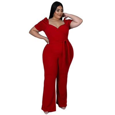 FS 2022 V kaelaga, lootose varrukatega, kõrge vöökohaga, suurema suurusega kombinesooni laia säärega püksid, naiste suured komplektid, vöö kevadsuvi