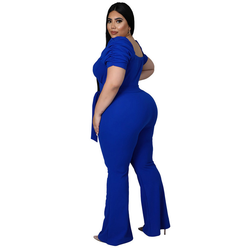 FS 2022 V kaelaga, lootose varrukatega, kõrge vöökohaga, suurema suurusega kombinesooni laia säärega püksid, naiste suured komplektid, vöö kevadsuvi