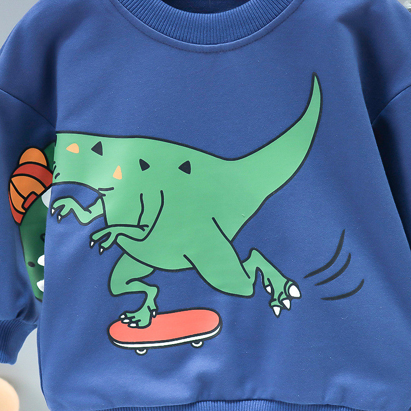 Jesenné oblečenie pre chlapčekov, súprava s kreslenými dinosaurami, detský sveter s dlhým rukávom a športové nohavice, 2 ks, domáce oblečenie