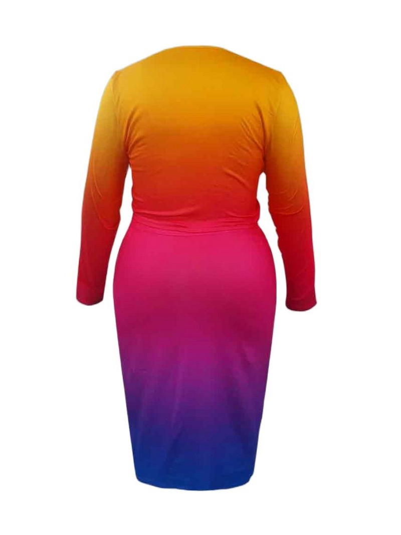 LW Plus Size γυναικεία στολή 2 τεμαχίων Gradient Letter print Σετ φούστα causal Μακρυμάνικα μπλουζάκια Bodycon Φούστα Σετ γυναικεία φόρμα