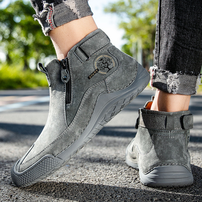 Νέες φθινοπωρινές χειμερινές ανδρικές μπότες μόδας μάρκας Μπότες εξωτερικού χώρου Γνήσιο δέρμα ανδρικές μπότες αστραγάλου Βολικό φερμουάρ Ανδρικά παπούτσια casual