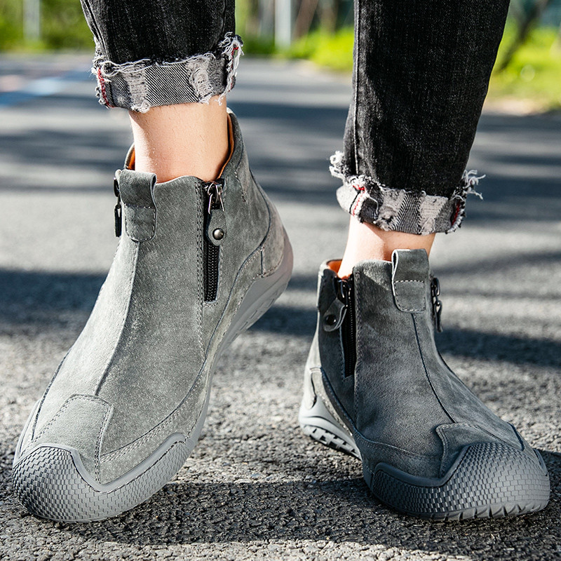 Νέες φθινοπωρινές χειμερινές ανδρικές μπότες μόδας μάρκας Μπότες εξωτερικού χώρου Γνήσιο δέρμα ανδρικές μπότες αστραγάλου Βολικό φερμουάρ Ανδρικά παπούτσια casual