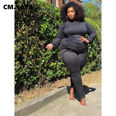 Lemon Gina Trening Dimensiune Plus Femei Solid Stretchy Shirring Tops + Pantaloni Creion Două 2 Piese Seturi Femei Maxi Ținute Toamnă